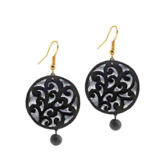Black danglers with abstract silver design