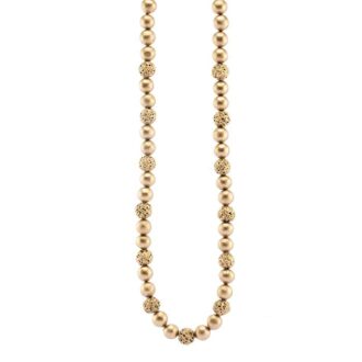 Bead necklace with plain and textured beads in antique gold