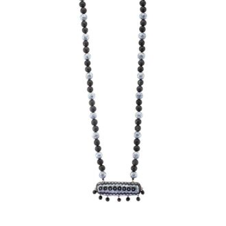 Tribal art inspired necklace in black and silver accents
