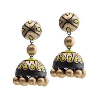 Gorgeous handcrafted earrings in gold, green and black accents