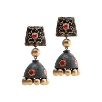 Handmade designer earrings in red, black and antique gold
