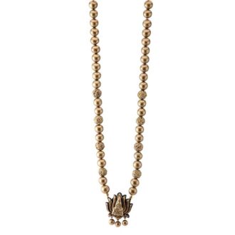 M057 Lord Buddha lotus handmade pendant necklace with handmade textured and smooth beads in antique gold