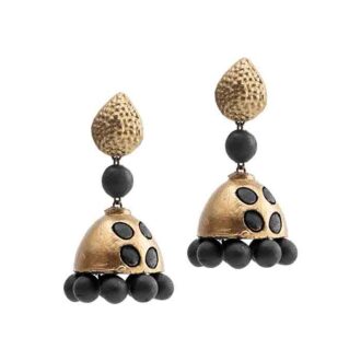 Terracotta earrings in black and antique gold for evening wear