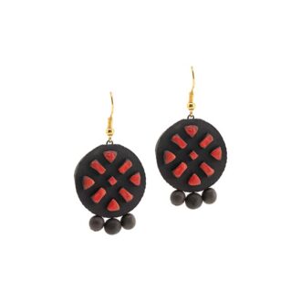 Hook danglers handmade in terracotta. Red and black accents with 3 cute beads