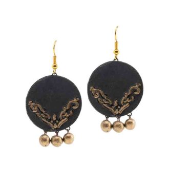 hook danglers in black with antique gold motif